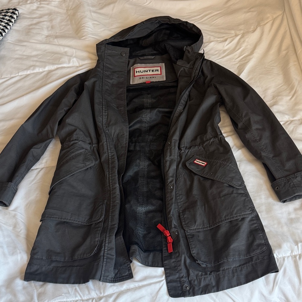 Hunter Charcoal Hooded Jacket with Red Accents